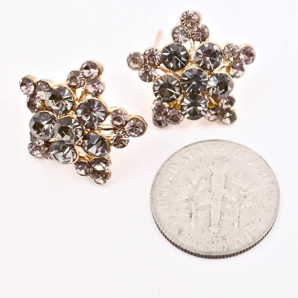 CRYSTAL STAR~GOLD STUD EARRINGS - Picture 2 of 5